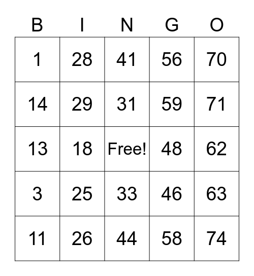 SRSNLC - Waukegan Bingo Card