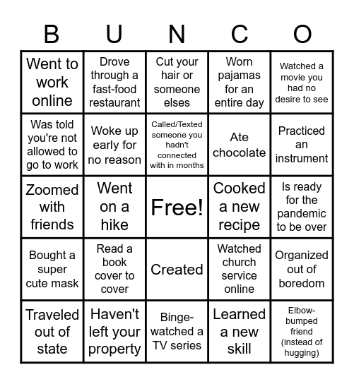 Bunco Group Catch Up Bingo Card