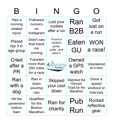 ARP Runner's Bingo Card