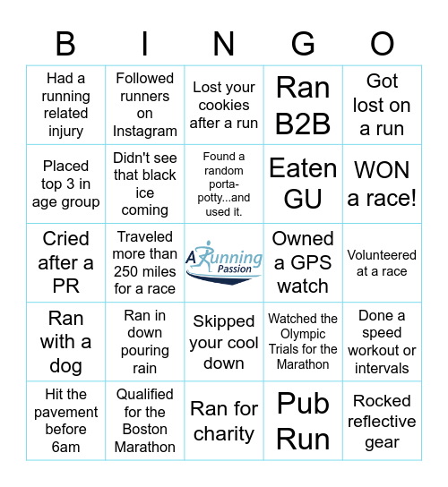 ARP Runner's Bingo Card