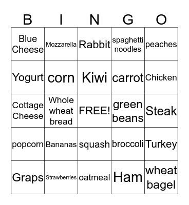 Nutrition BINGO Card