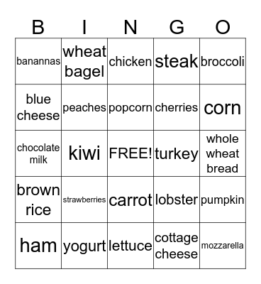 nutrition  Bingo Card