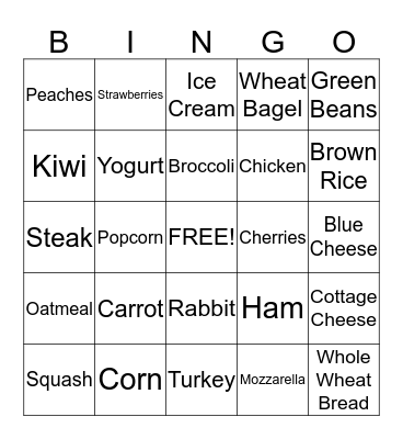 Nutrition Bingo   Bingo Card