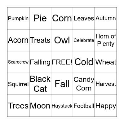 Fall Bingo Card