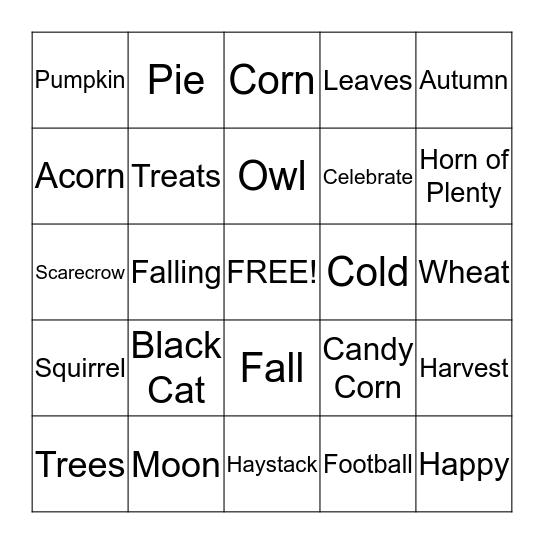 Fall Bingo Card