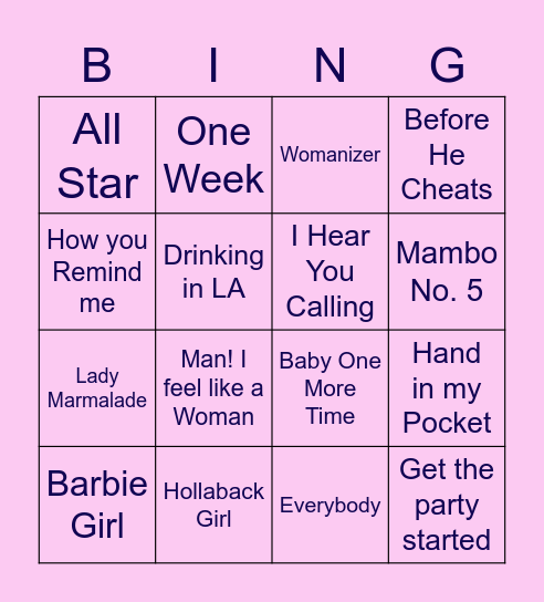 Camp Kaleigh Music Bingo Card