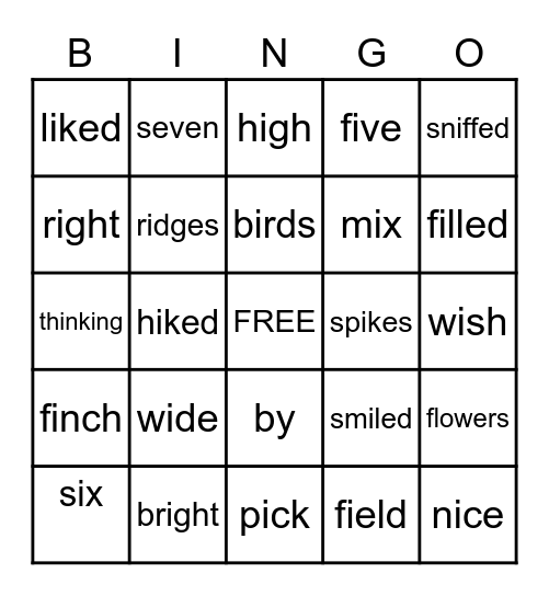 Picking Flowers Bingo Card