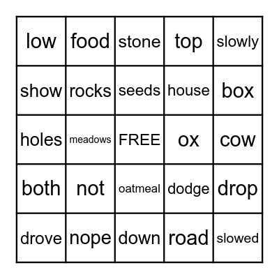 A Farm Visit Bingo Card
