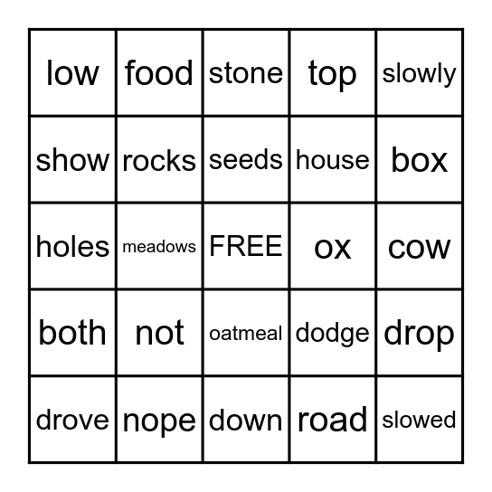 A Farm Visit Bingo Card
