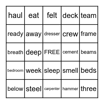 A Family House Bingo Card