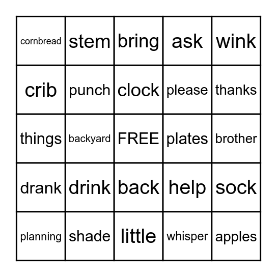 Kate's Picnic Bingo Card