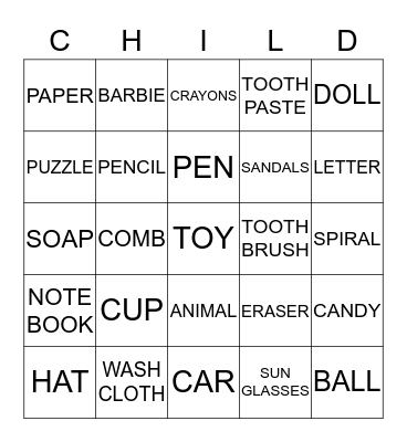 OPERATION CHRISTMAS CHILD Bingo Card
