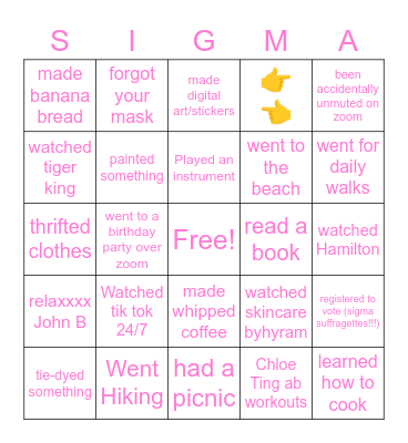 QUARANTINE BINGO! Bingo Card