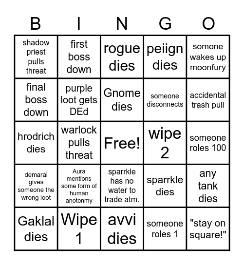 Mt. Olympus Bingo Card