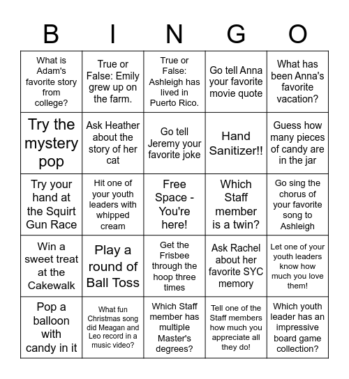 Gathering Youth Carnival Bingo! Bingo Card