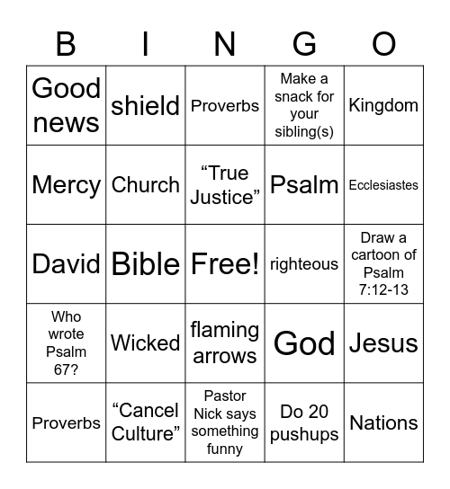 Sermon Bingo Aug 23 Bingo Card