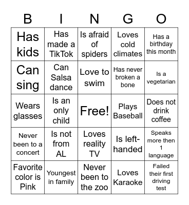 ICE BREAKER Bingo Card