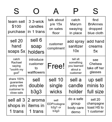 SOAP DAY BINGO Card