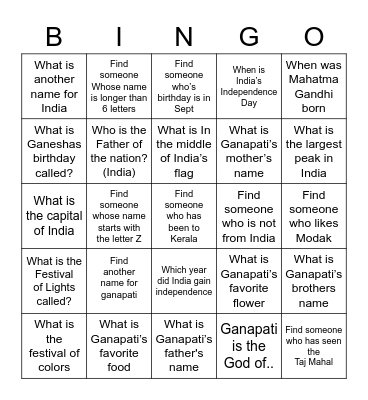 Ganapati Bappa Moraya Bingo Card