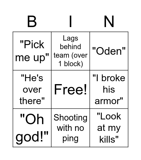 WARZONE Bingo Card