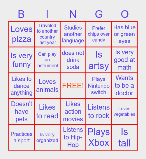 Classroom Bingo Card