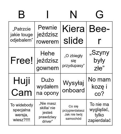 Touge rider Bingo Card