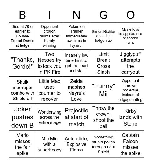 Doubles Online Bingo Card