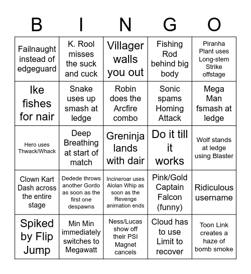 Doubles Online Bingo Card