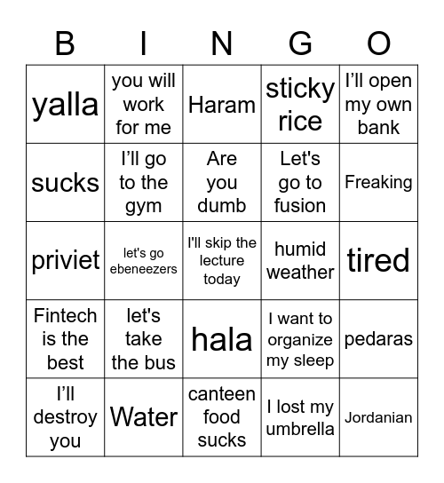 Mosab's mannerisms Bingo Card