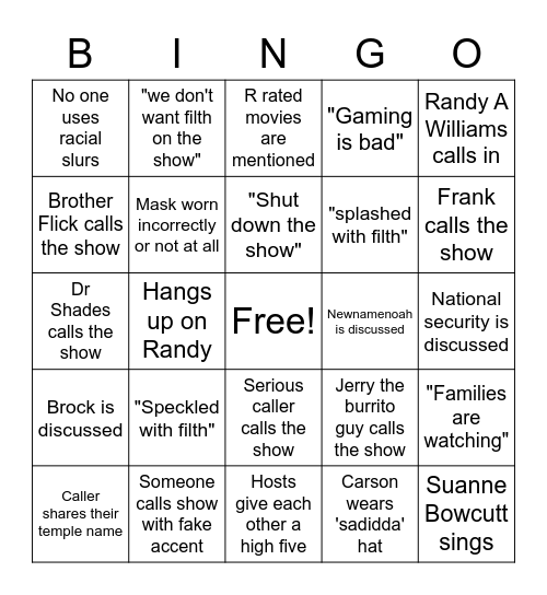 Mormon Talk Bingo August Bingo Card