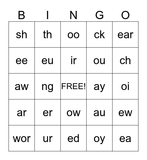 Phonograms Bingo Card