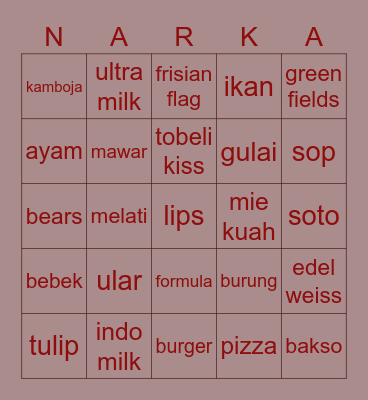yeah Bingo Card
