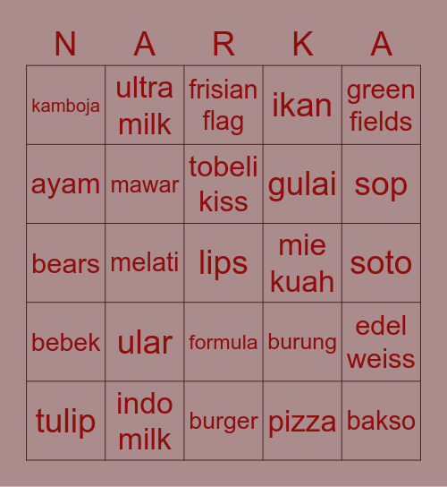 yeah Bingo Card