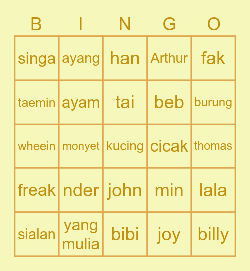 🌞 wheeinie 🌞 Bingo Card