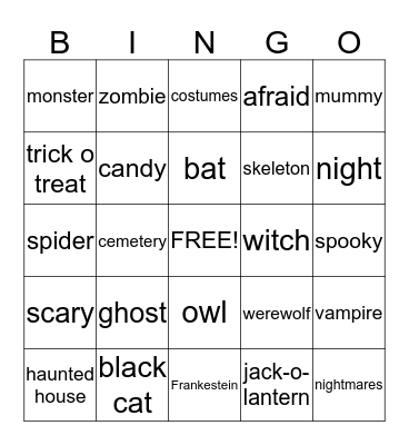 Halloween/School Bingo Card