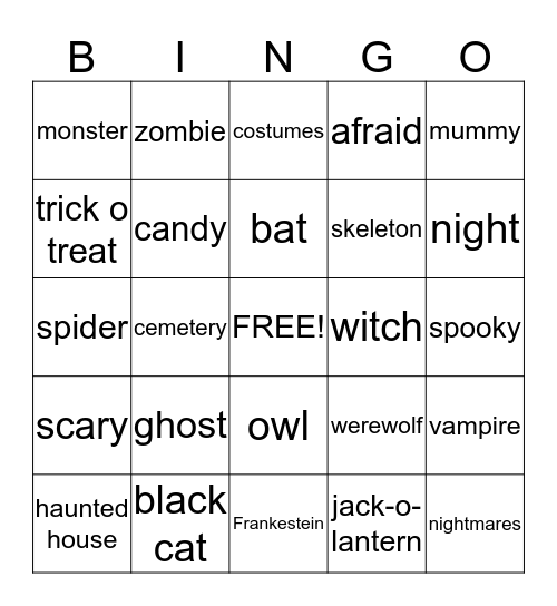 Halloween/School Bingo Card