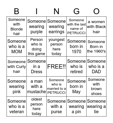 Getting to Know -- Petrucci Family Reunion  Bingo Card