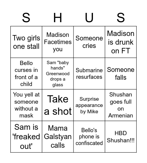 Shushan's Birthday Bingo! Bingo Card