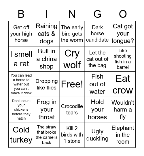 Animalisms Bingo Card
