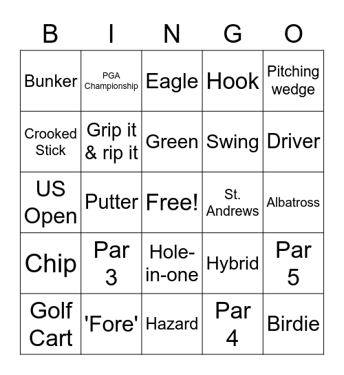 Golf stuff Bingo Card