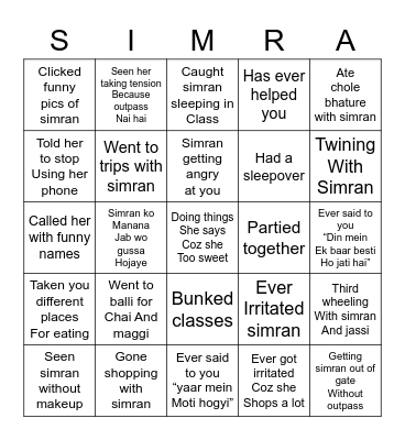 SIMRAN KA HAPPY BIRTHDAY Bingo Card