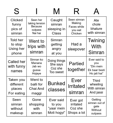 SIMRAN KA HAPPY BIRTHDAY Bingo Card