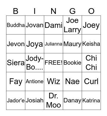 Family Bingo Card