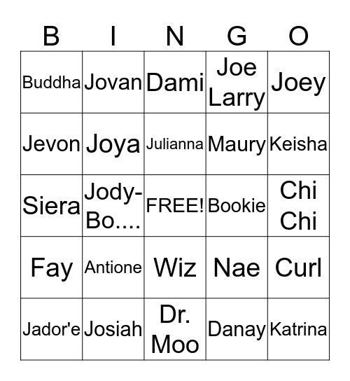 Family Bingo Card