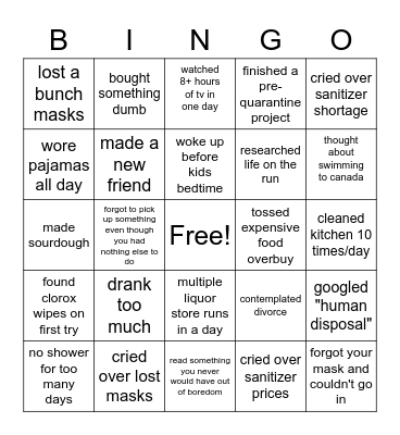 Quarantine Bingo Card