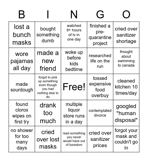 Quarantine Bingo Card