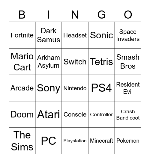 Video Games Bingo Card