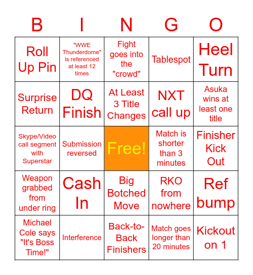 Zodiac Summerslam Bingo Card