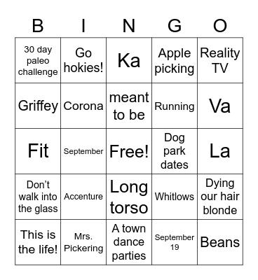 Kate & Alex Bingo Card