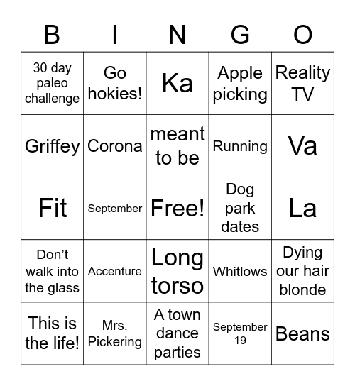 Kate & Alex Bingo Card